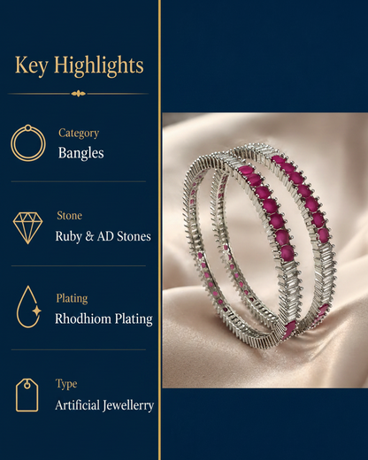 Ruby Rhodium Bangle Set – Key Highlights