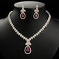 AD STONE WHITE OASIS NECKPIECE WITH EARRINGS RHODIUM PLATED